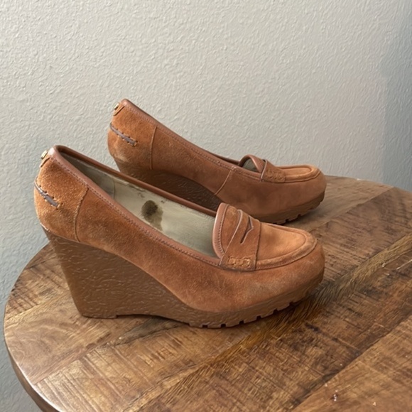 Michael Michael Kors Rory Wedge Loafer Brown Suede Platform - Picture 2 of 8